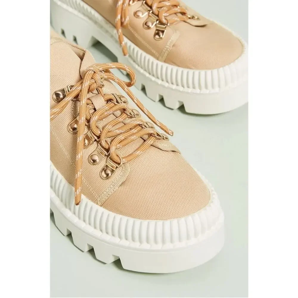 Anthropologie Silent D Tan Hiker Sneakers Platform Lace Up Womens Size 37 US 6.5